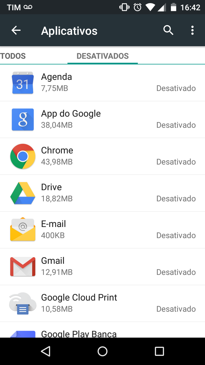 Apps google desativadas